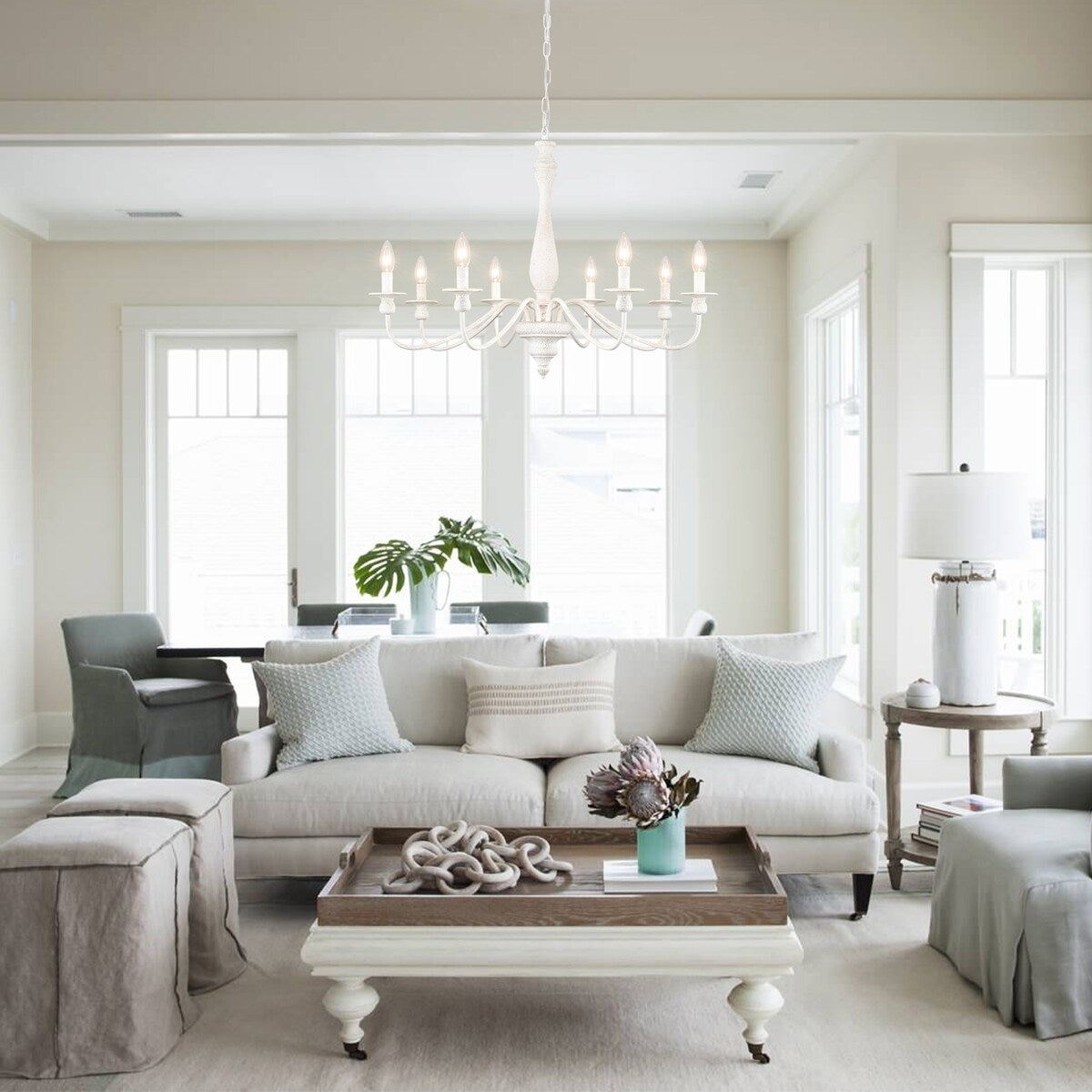 Modern Farmhouse Chandelier, 8-Light Candle Chandelier for Living Room Kitchen Island Dining Foyer - W31.1x H20.66