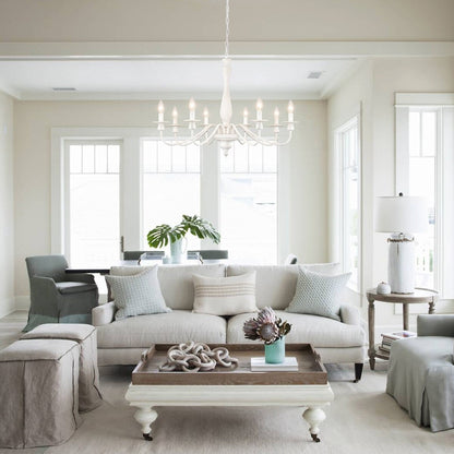 Modern Farmhouse Chandelier, 8-Light Candle Chandelier for Living Room Kitchen Island Dining Foyer - W31.1x H20.66