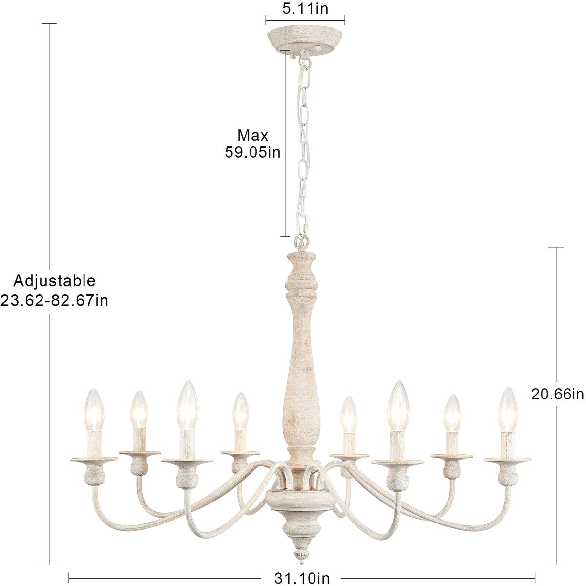 Modern Farmhouse Chandelier, 8-Light Candle Chandelier for Living Room Kitchen Island Dining Foyer - W31.1x H20.66