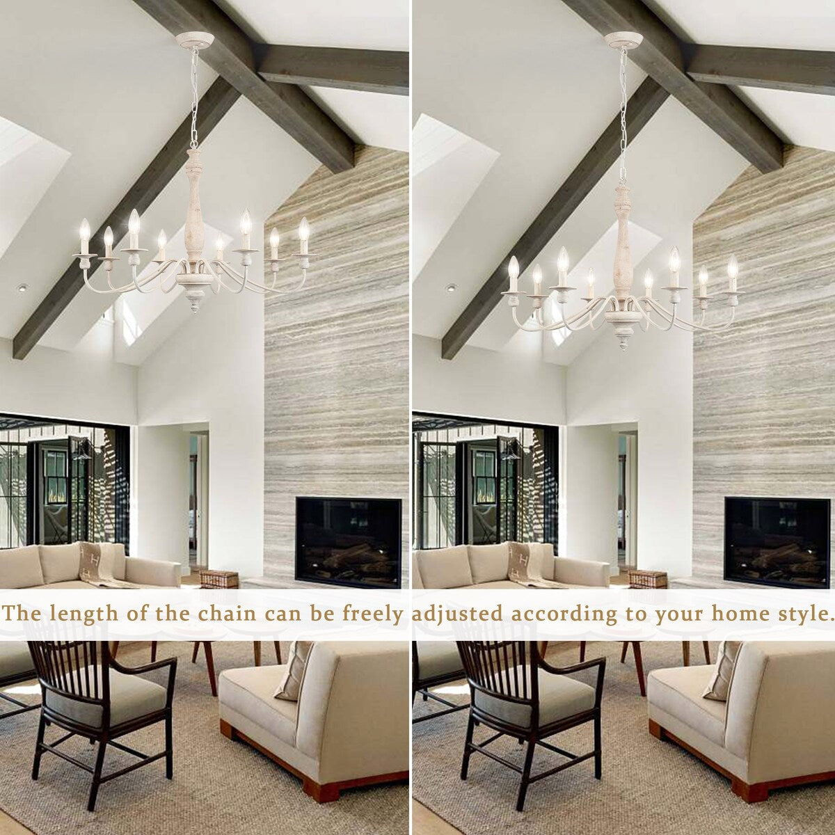 Modern Farmhouse Chandelier, 8-Light Candle Chandelier for Living Room Kitchen Island Dining Foyer - W31.1x H20.66