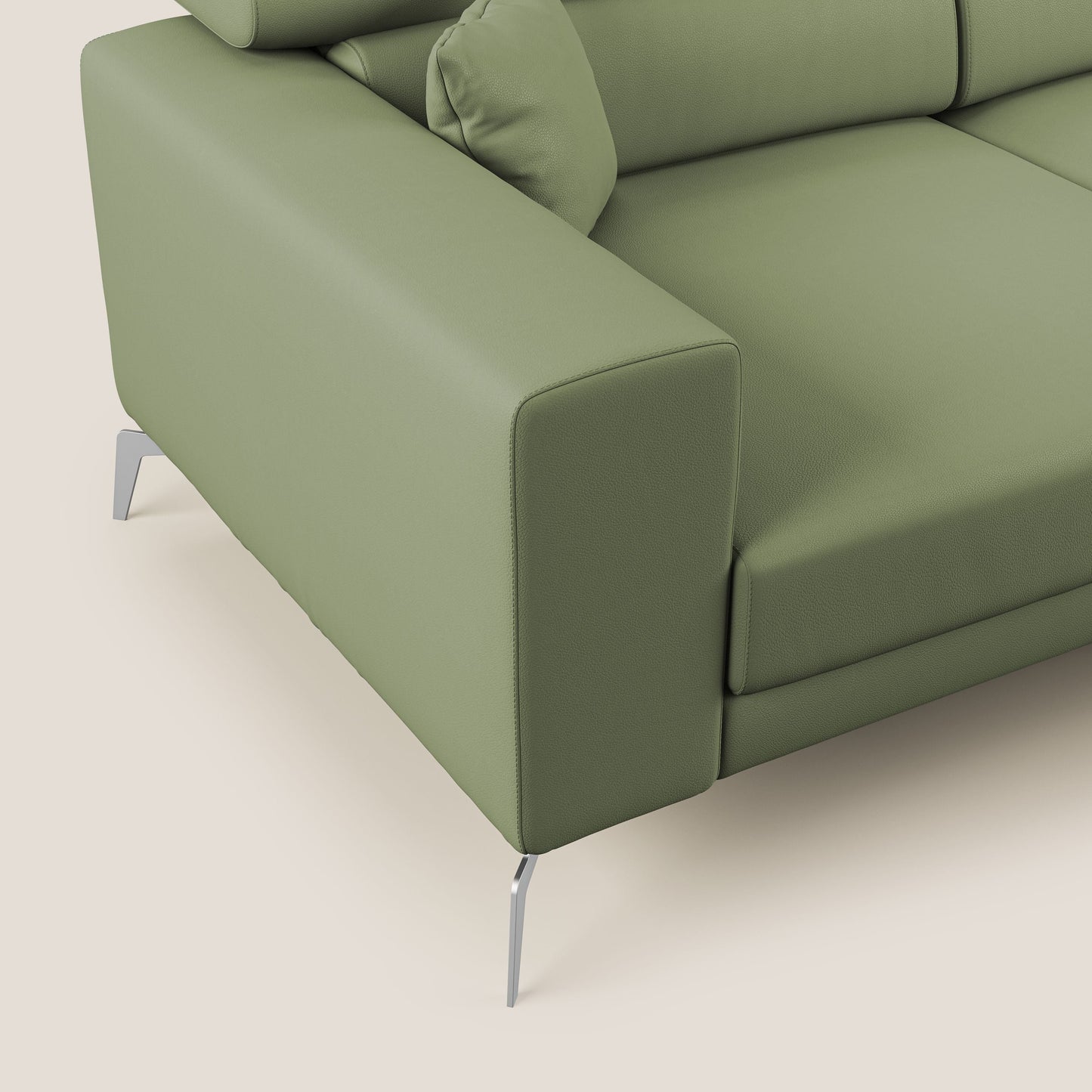 Blade Divano moderno angolare con poggiatesta reclinabili in Ecopelle T04 verde