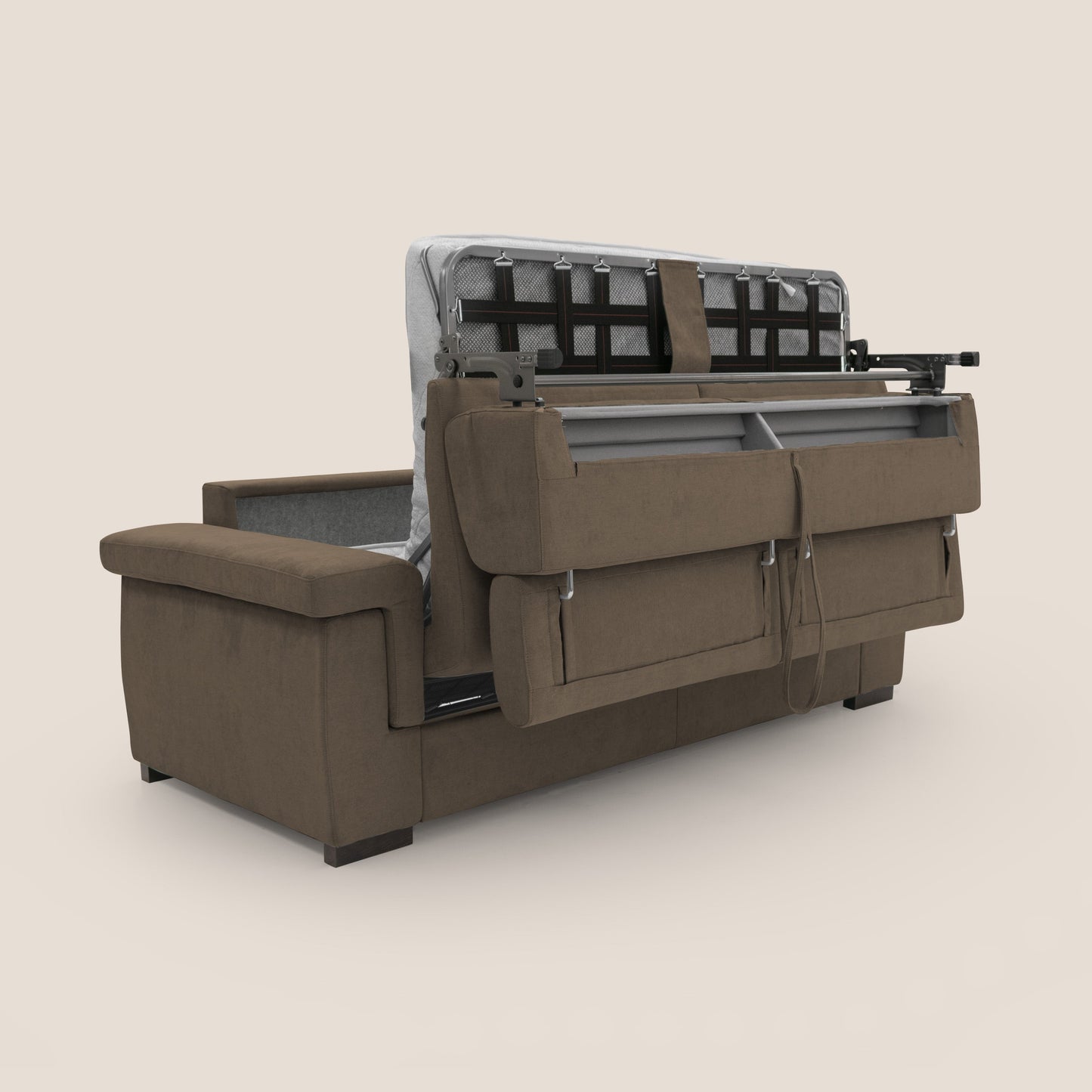 Bjorn divano letto sfoderabile con materasso H18 cm e poggiatesta reclinabili in tessuto impermeabile T02 marrone