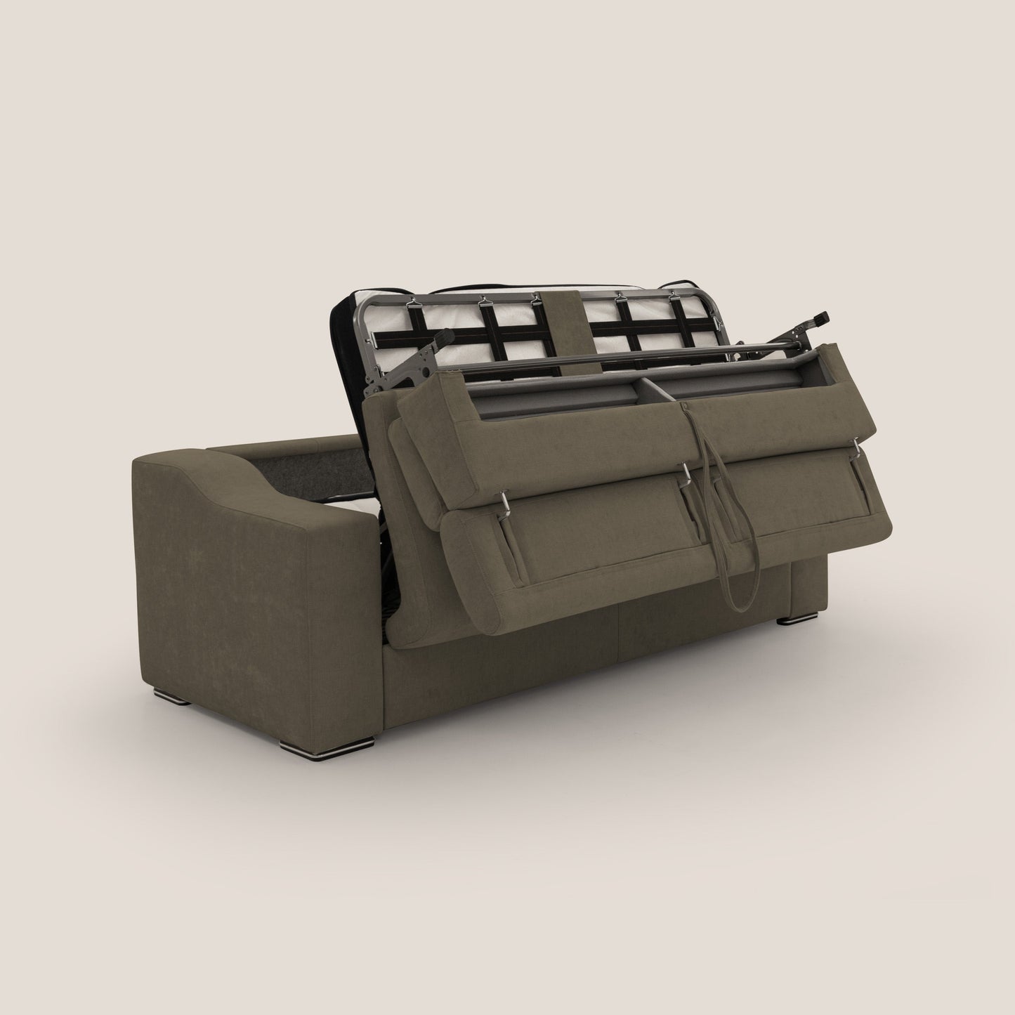 Bomber divano letto matrimoniale con poggiatesta in tessuto impermeabile T14 marrone 