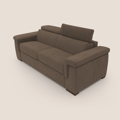 Giunone divano letto con materasso alto 18 cm e poggiatesta reclinabili in tessuto impermeabile T02 marrone 