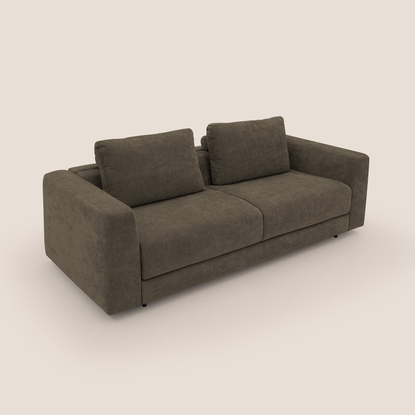 Freia Divano letto minimal materasso h15 cm con morbidi schienali in tessuto impermeabile T14 marrone