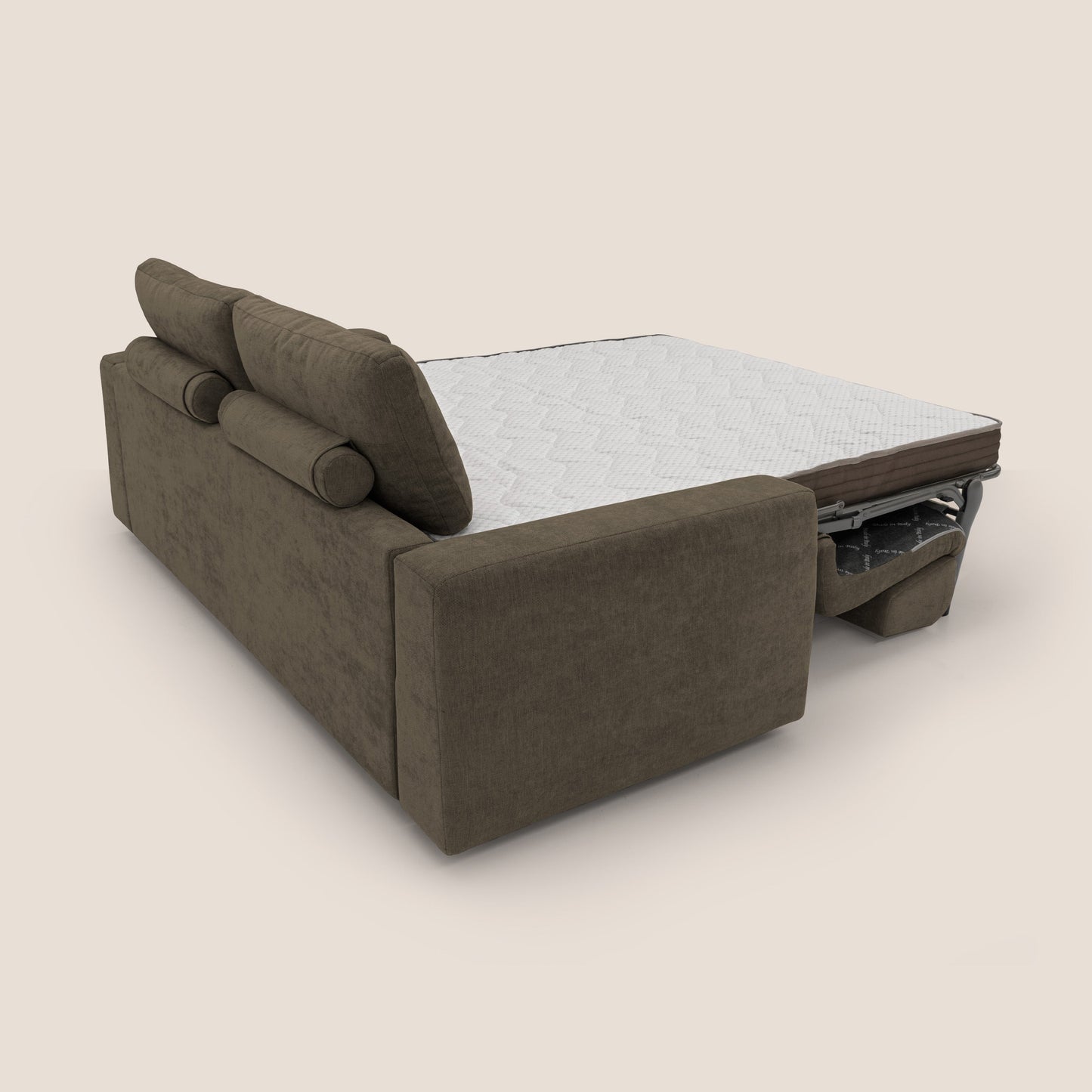 Freia Divano letto minimal materasso h15 cm con morbidi schienali in tessuto impermeabile T14 marrone