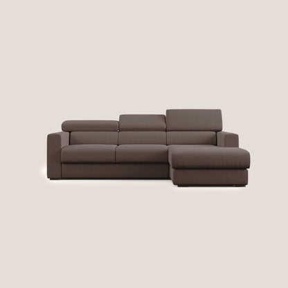 Dylan divano angolare con pouf estraibile poggiapiedi in tessuto simil cotone impermeabile T13 marrone