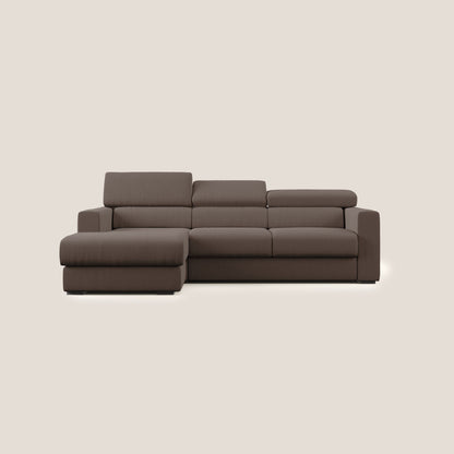 Dylan divano angolare con pouf estraibile poggiapiedi in tessuto simil cotone impermeabile T13 marrone