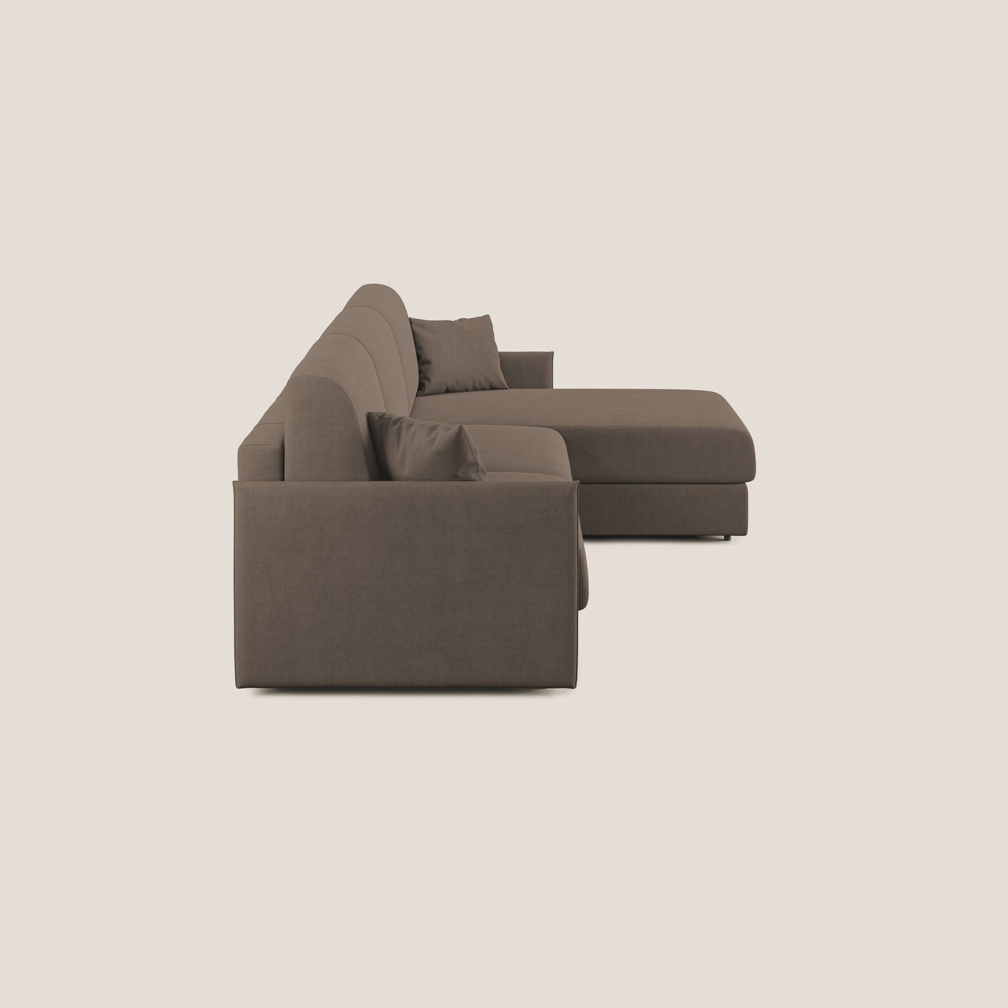 Evans Divano letto angolare con penisola in morbido tessuto impermeabile T02 marrone