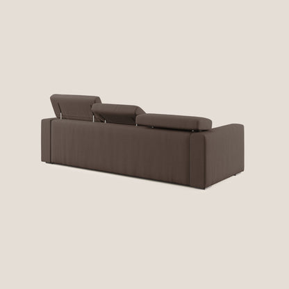 Dylan divano angolare con pouf estraibile poggiapiedi in tessuto simil cotone impermeabile T13 marrone