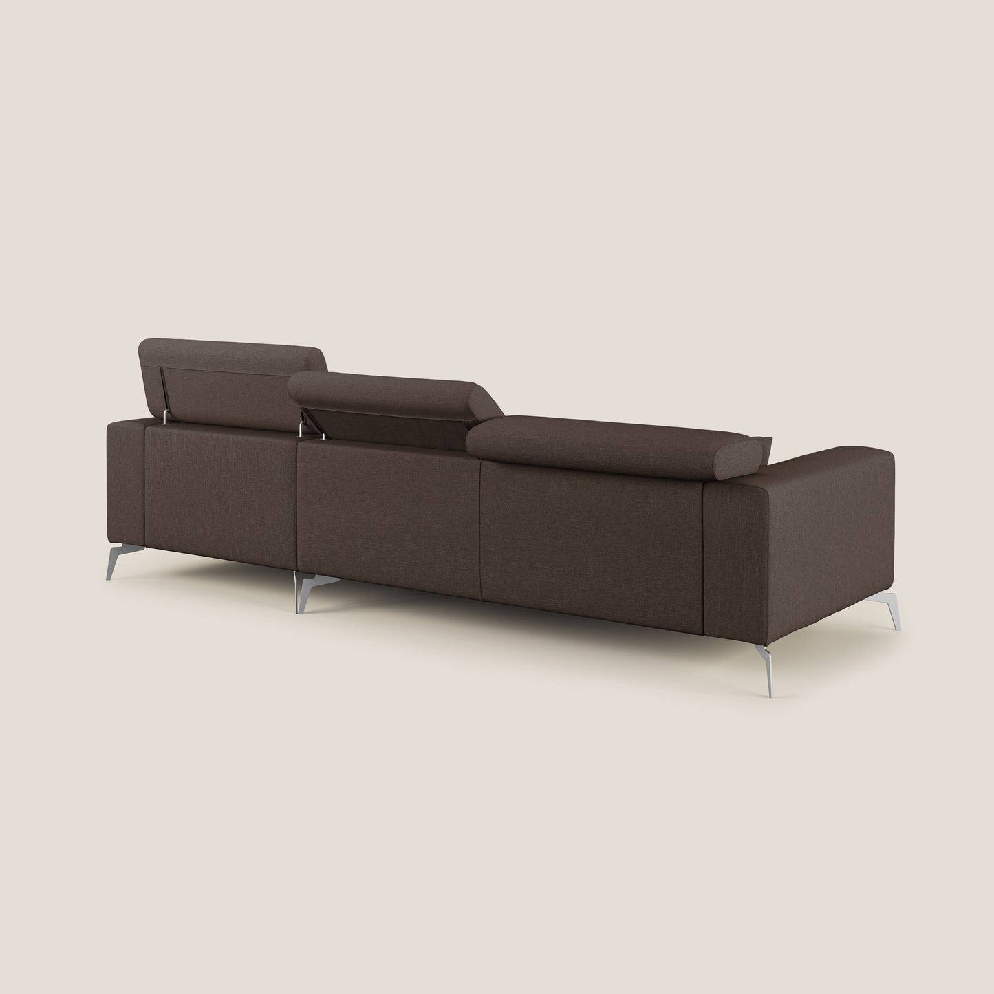 Blade Divano moderno angolare con poggiatesta reclinabili in tessuto impermeabile simil-cotone T13 marrone