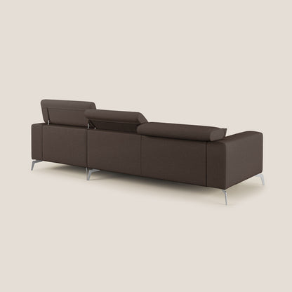 Blade Divano moderno angolare con poggiatesta reclinabili in tessuto impermeabile simil-cotone T13 marrone