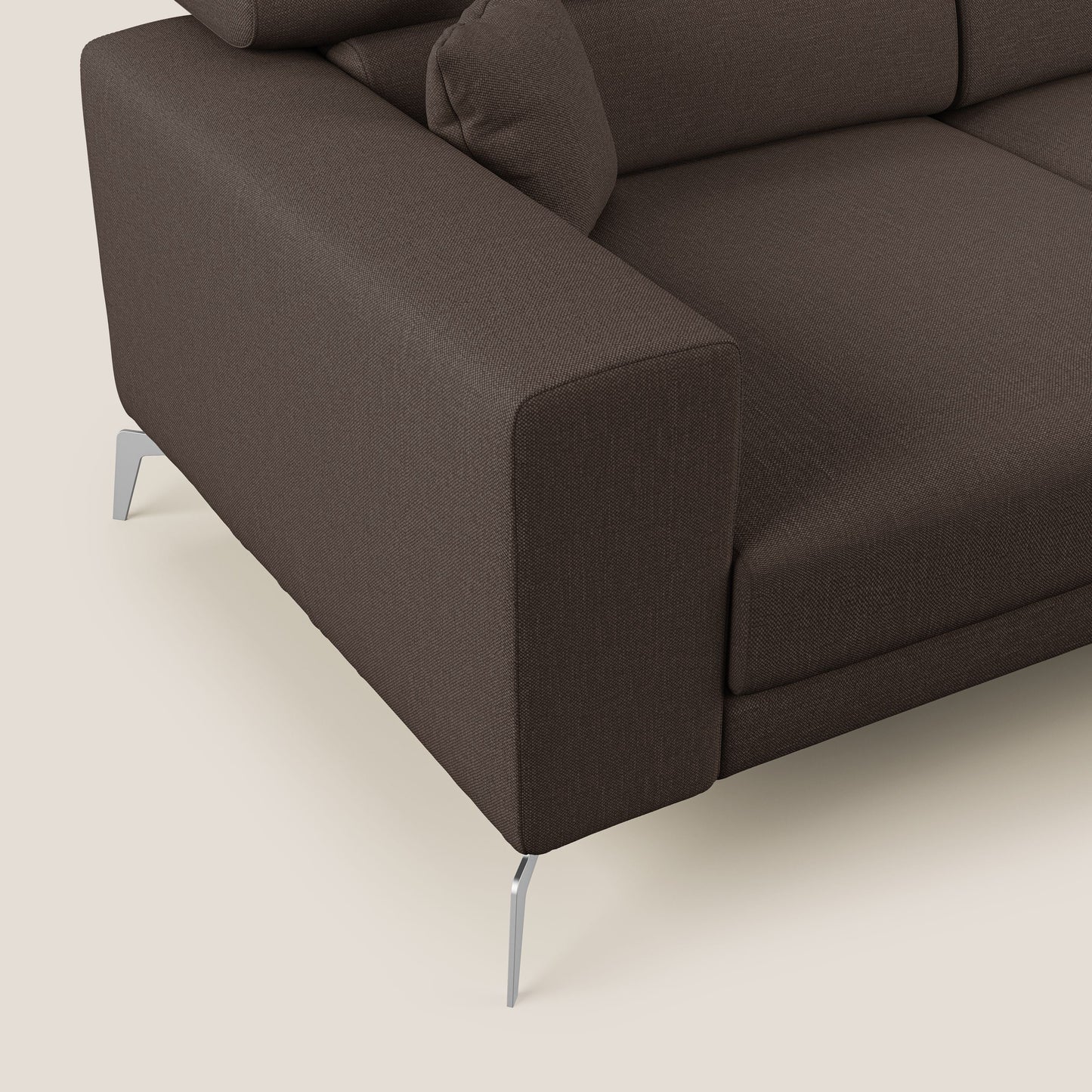 Blade Divano moderno angolare con poggiatesta reclinabili in tessuto impermeabile simil-cotone T13 marrone