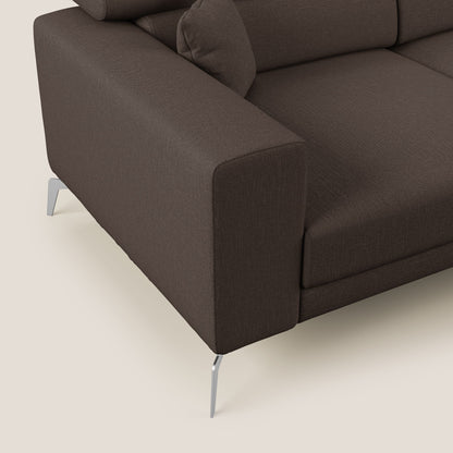 Blade Divano moderno angolare con poggiatesta reclinabili in tessuto impermeabile simil-cotone T13 marrone