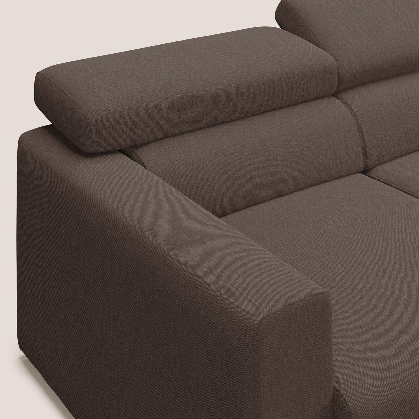 Dylan divano angolare con pouf estraibile poggiapiedi in tessuto simil cotone impermeabile T13 marrone