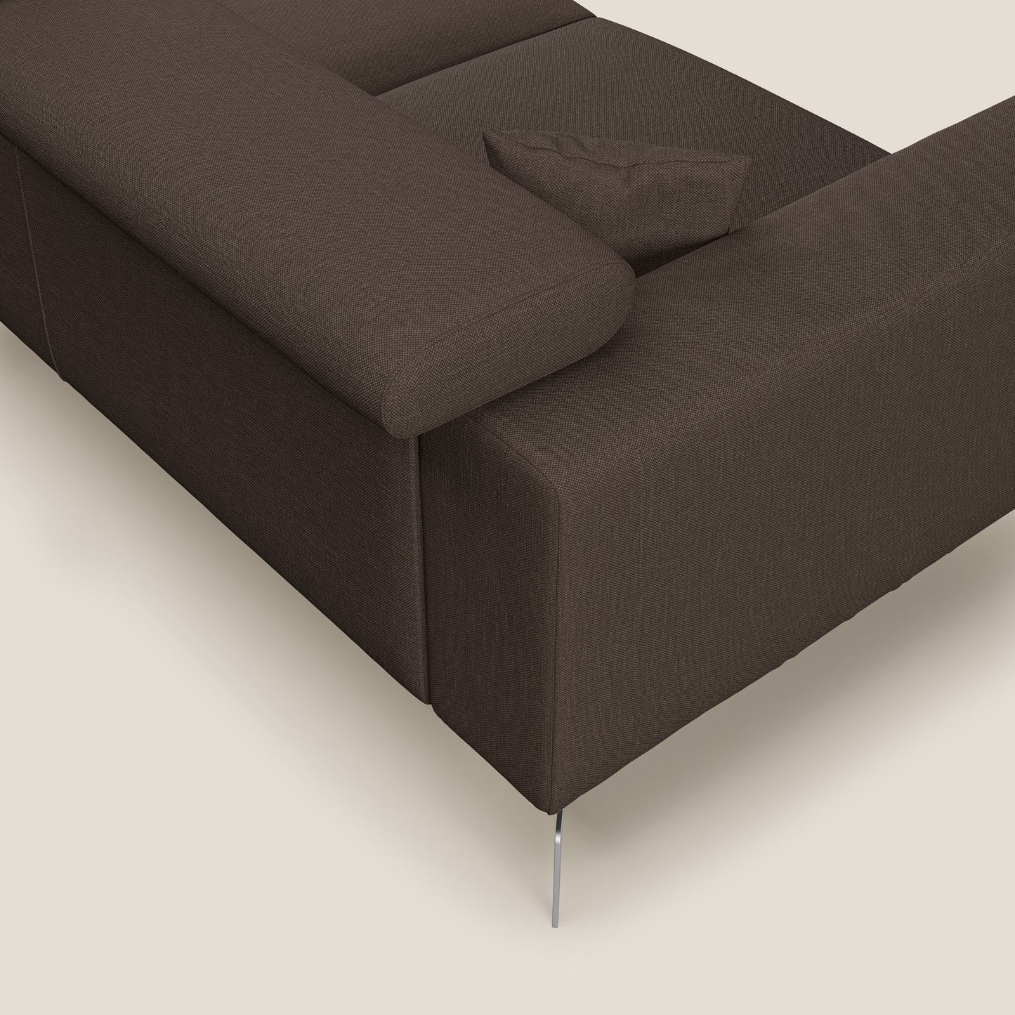 Blade Divano moderno angolare con poggiatesta reclinabili in tessuto impermeabile simil-cotone T13 marrone