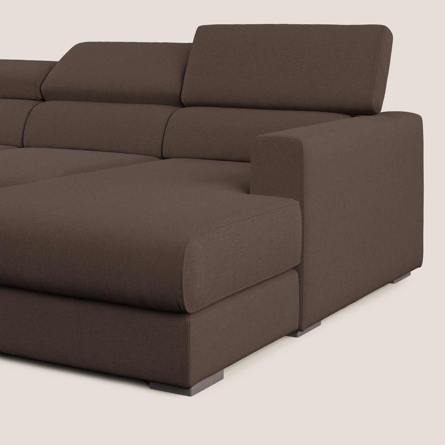Dylan divano angolare con pouf estraibile poggiapiedi in tessuto simil cotone impermeabile T13 marrone