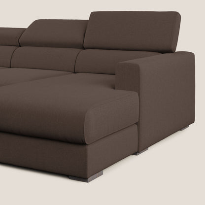 Dylan divano angolare con pouf estraibile poggiapiedi in tessuto simil cotone impermeabile T13 marrone