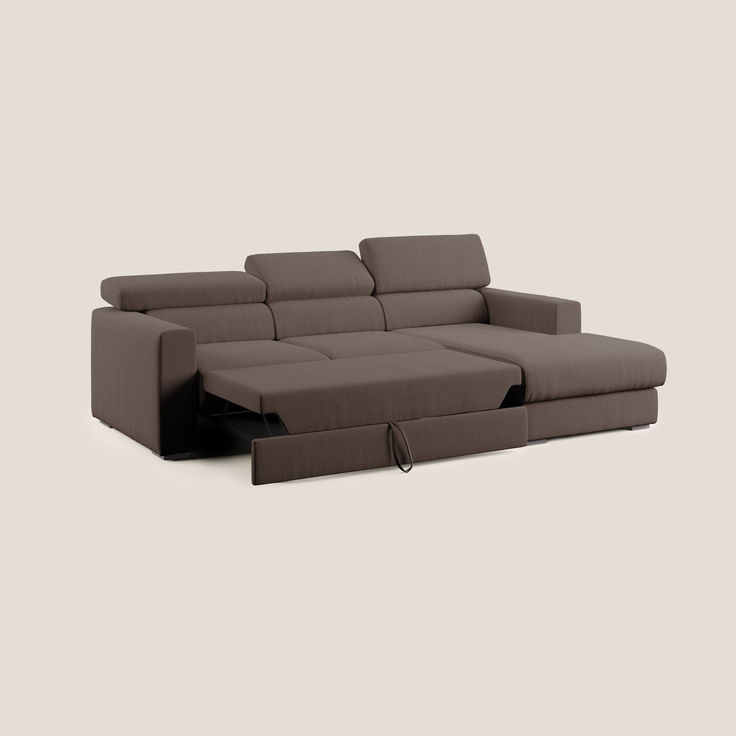 Dylan divano angolare con pouf estraibile poggiapiedi in tessuto simil cotone impermeabile T13 marrone