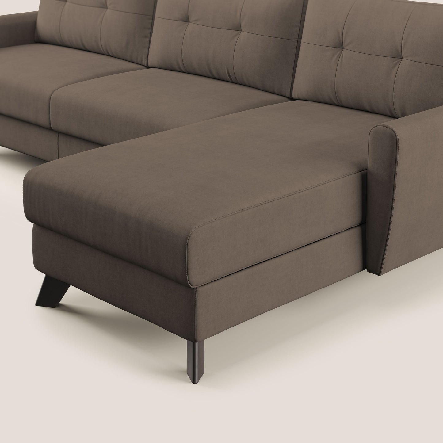 Callisto Divano letto angolare con penisola in tessuto morbido impermeabile T02 marrone