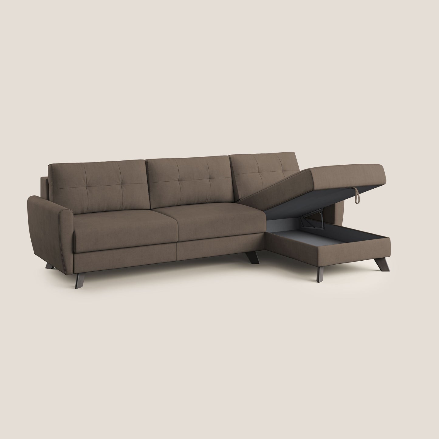 Callisto Divano letto angolare con penisola in tessuto morbido impermeabile T02 marrone