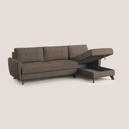Callisto Divano letto angolare con penisola in tessuto morbido impermeabile T02 marrone