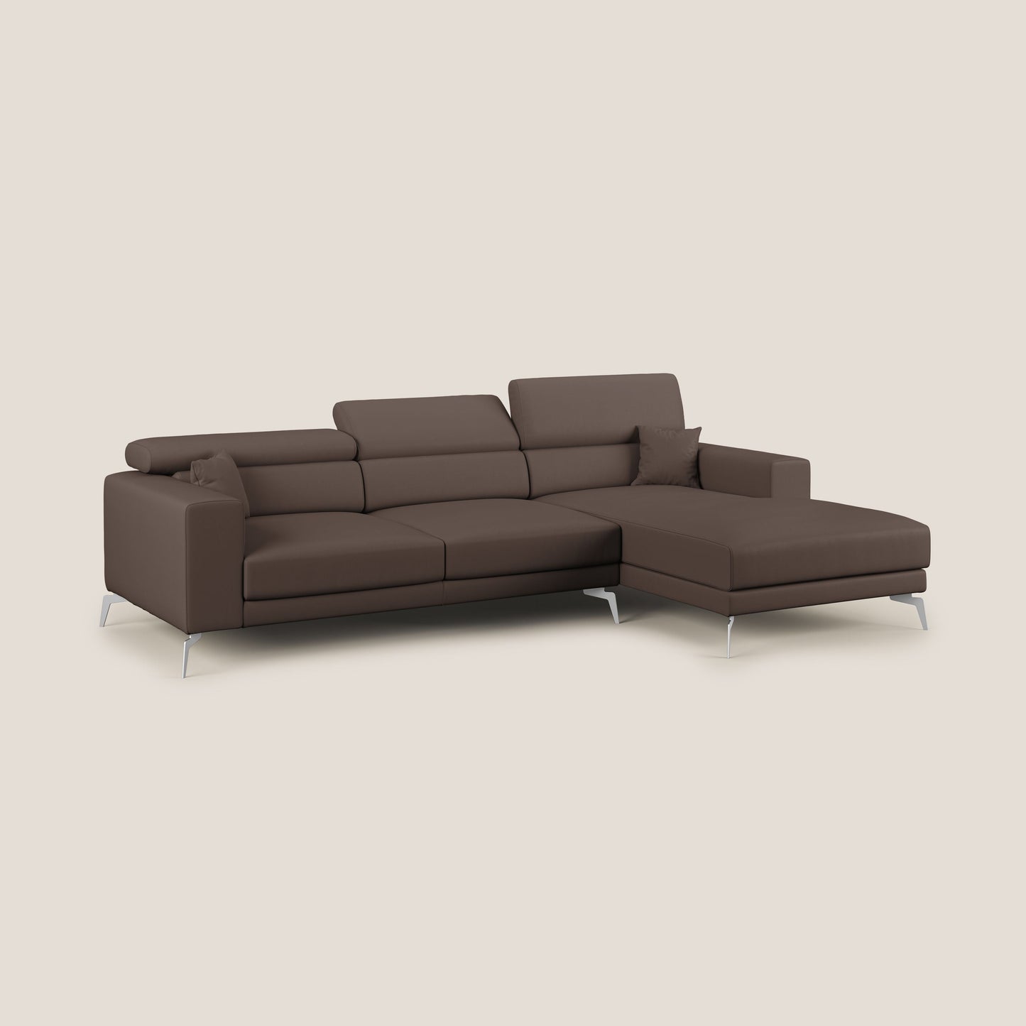 Blade Divano moderno angolare con poggiatesta reclinabili in Ecopelle T04 marrone