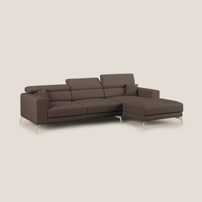 Blade Divano moderno angolare con poggiatesta reclinabili in Ecopelle T04 marrone