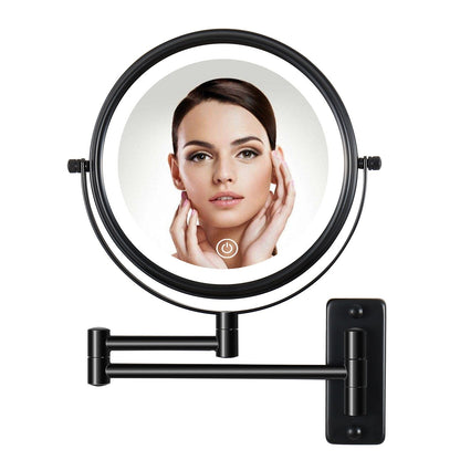 8 Round Wall Mount Bathroom Makeup Mirror, Rechargeable, Magnification 1x/10x, 3 Color Lights