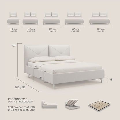 Adone letto imbottito contenitore a doppia pannellatura in bouclet impermeabile T07 verde 