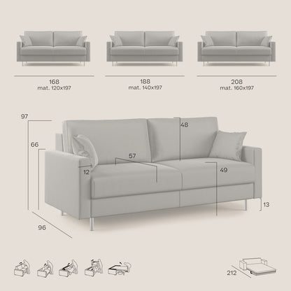 Andromeda divano letto matrimoniale in velluto morbido impermeabile T01 grigio chiaro