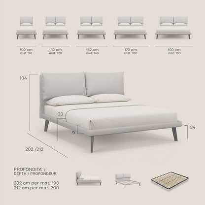 Astrid letto imbottito con piedi in legno in microfibra smacchiabile T11 grigio 