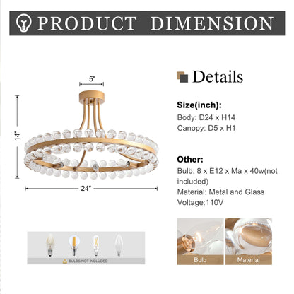 Elvira 8-Light Wagon Wheel Crystal Semi-Flush Mount