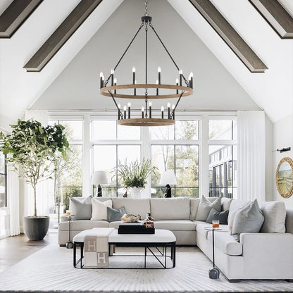 Acroma 20-light Modern Farmhouse 40In Round Wagon Wheel Chandelier with UL