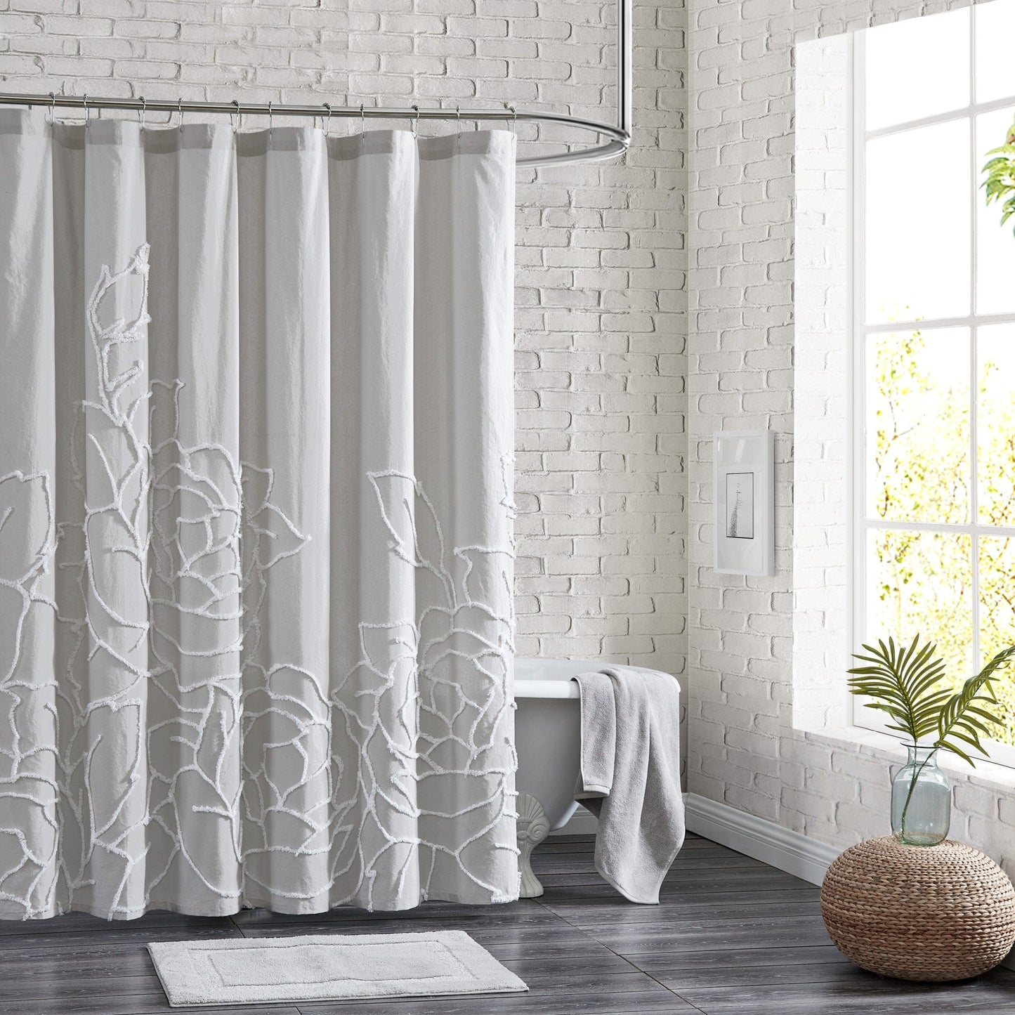 Adalee Rose Chenille Tufted Floral Shower Curtain