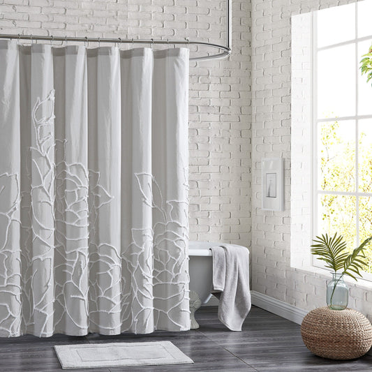 Adalee Rose Chenille Tufted Floral Shower Curtain