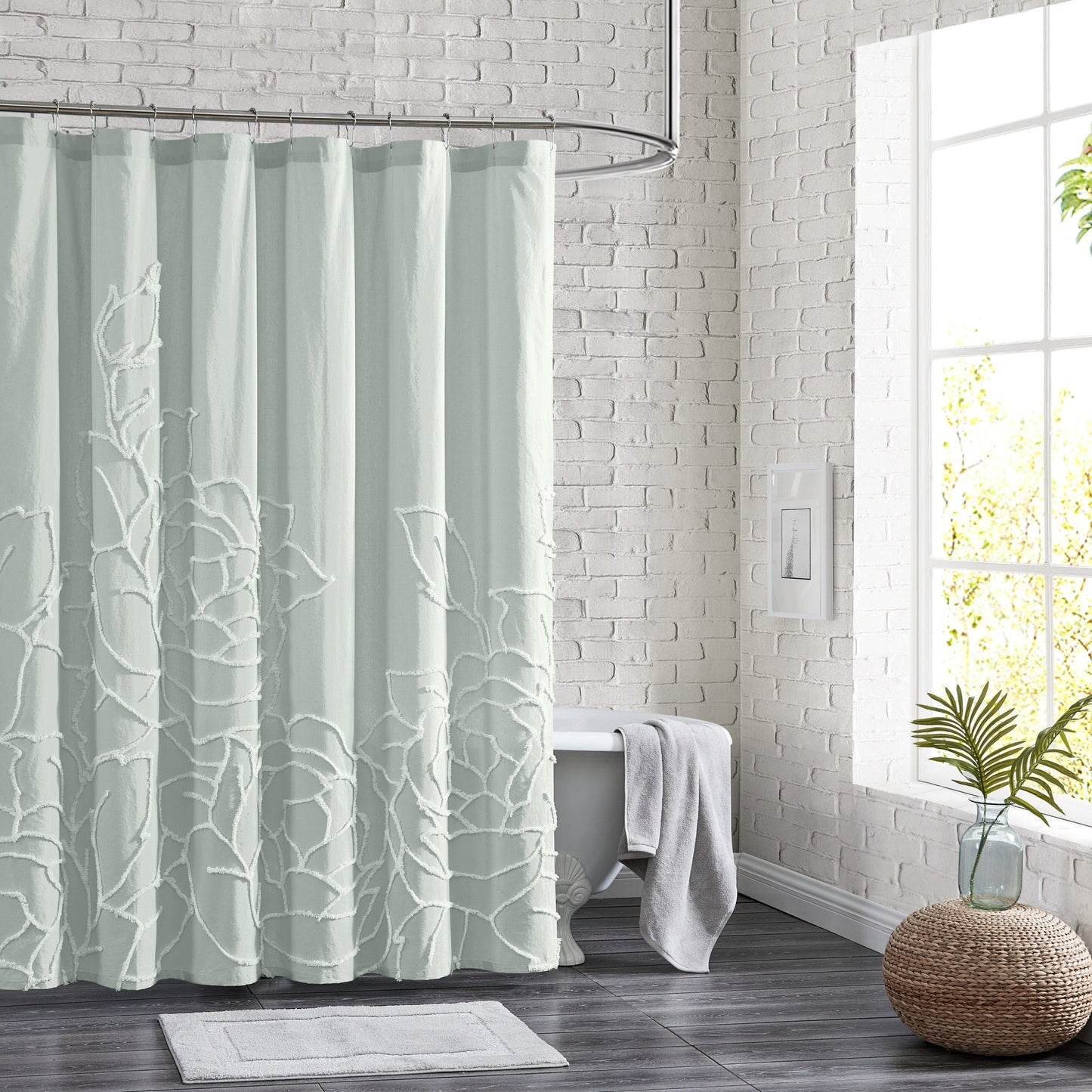 Adalee Rose Chenille Tufted Floral Shower Curtain