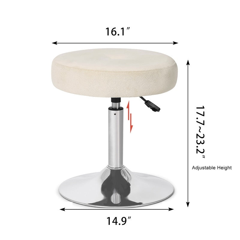 Adeco Adjustable Velvet Round Ottoman Swivel Vanity Stool Makeup Chair