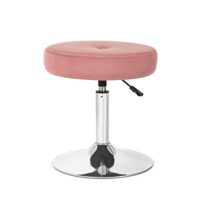 Adeco Adjustable Velvet Round Ottoman Swivel Vanity Stool Makeup Chair