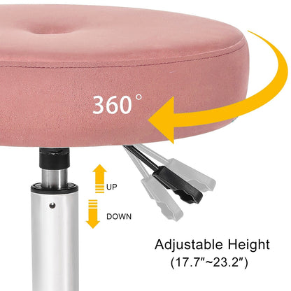 Adeco Adjustable Velvet Round Ottoman Swivel Vanity Stool Makeup Chair