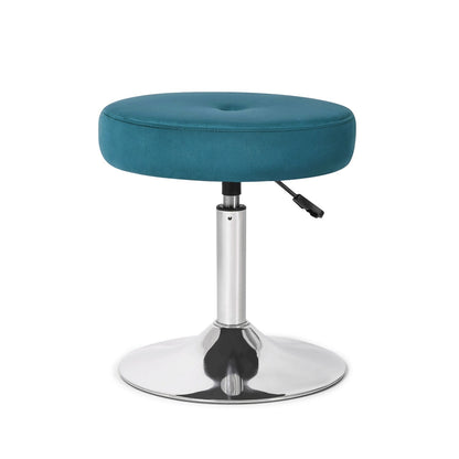Adeco Adjustable Velvet Round Ottoman Swivel Vanity Stool Makeup Chair