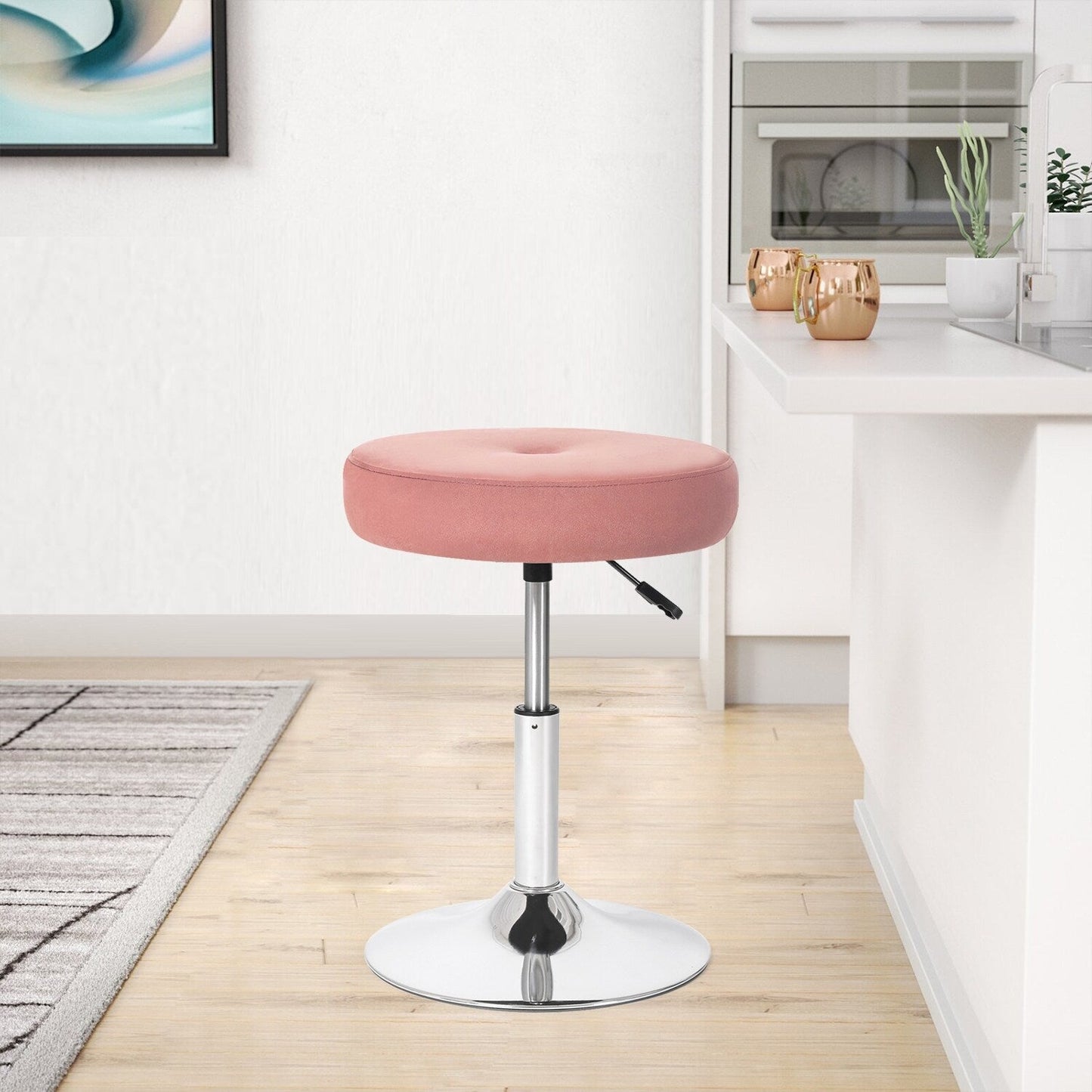 Adeco Adjustable Velvet Round Ottoman Swivel Vanity Stool Makeup Chair