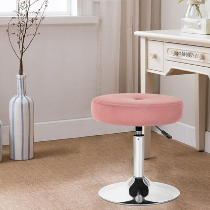 Adeco Adjustable Velvet Round Ottoman Swivel Vanity Stool Makeup Chair