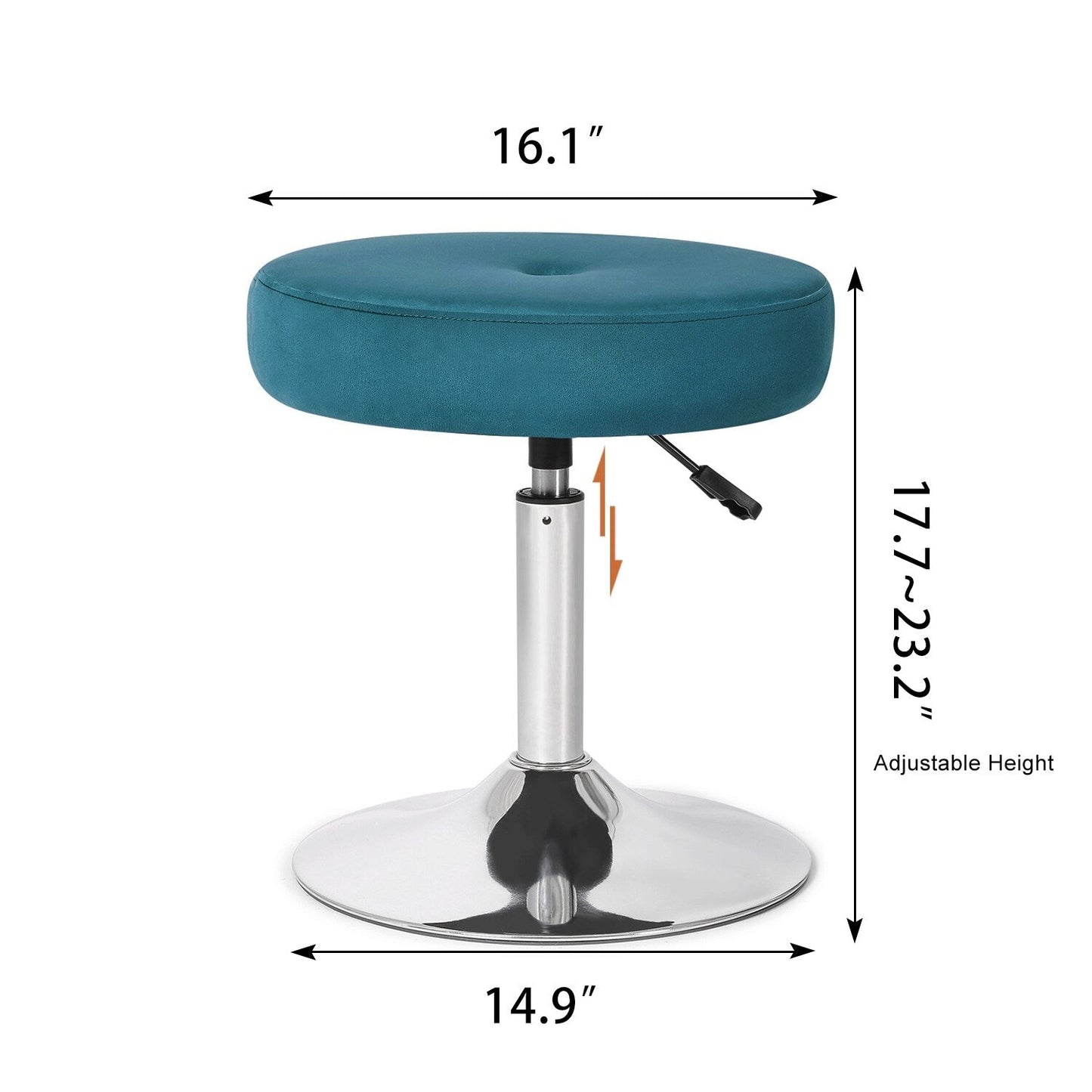 Adeco Adjustable Velvet Round Ottoman Swivel Vanity Stool Makeup Chair