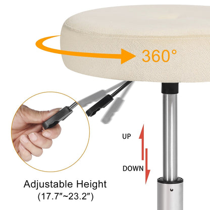 Adeco Adjustable Velvet Round Ottoman Swivel Vanity Stool Makeup Chair