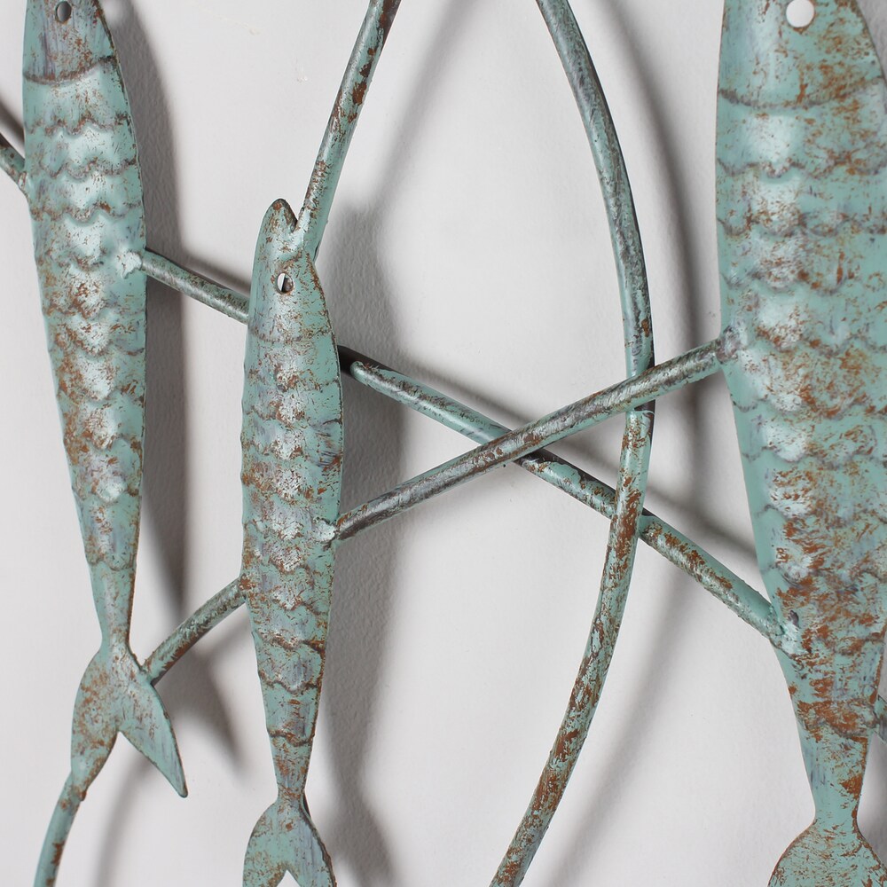 Adeco Decorative Distressed Blue Iron School of Fish Wall Decor
