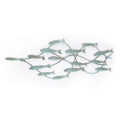 Adeco Decorative Distressed Blue Iron School of Fish Wall Decor