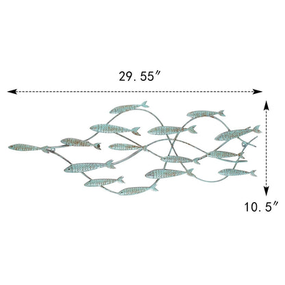 Adeco Decorative Distressed Blue Iron School of Fish Wall Decor