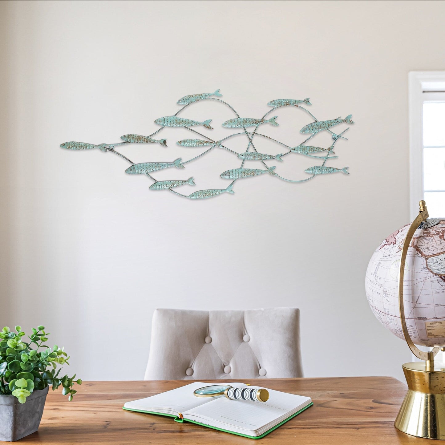 Adeco Decorative Distressed Blue Iron School of Fish Wall Decor