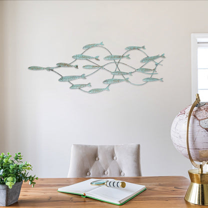 Adeco Decorative Distressed Blue Iron School of Fish Wall Decor